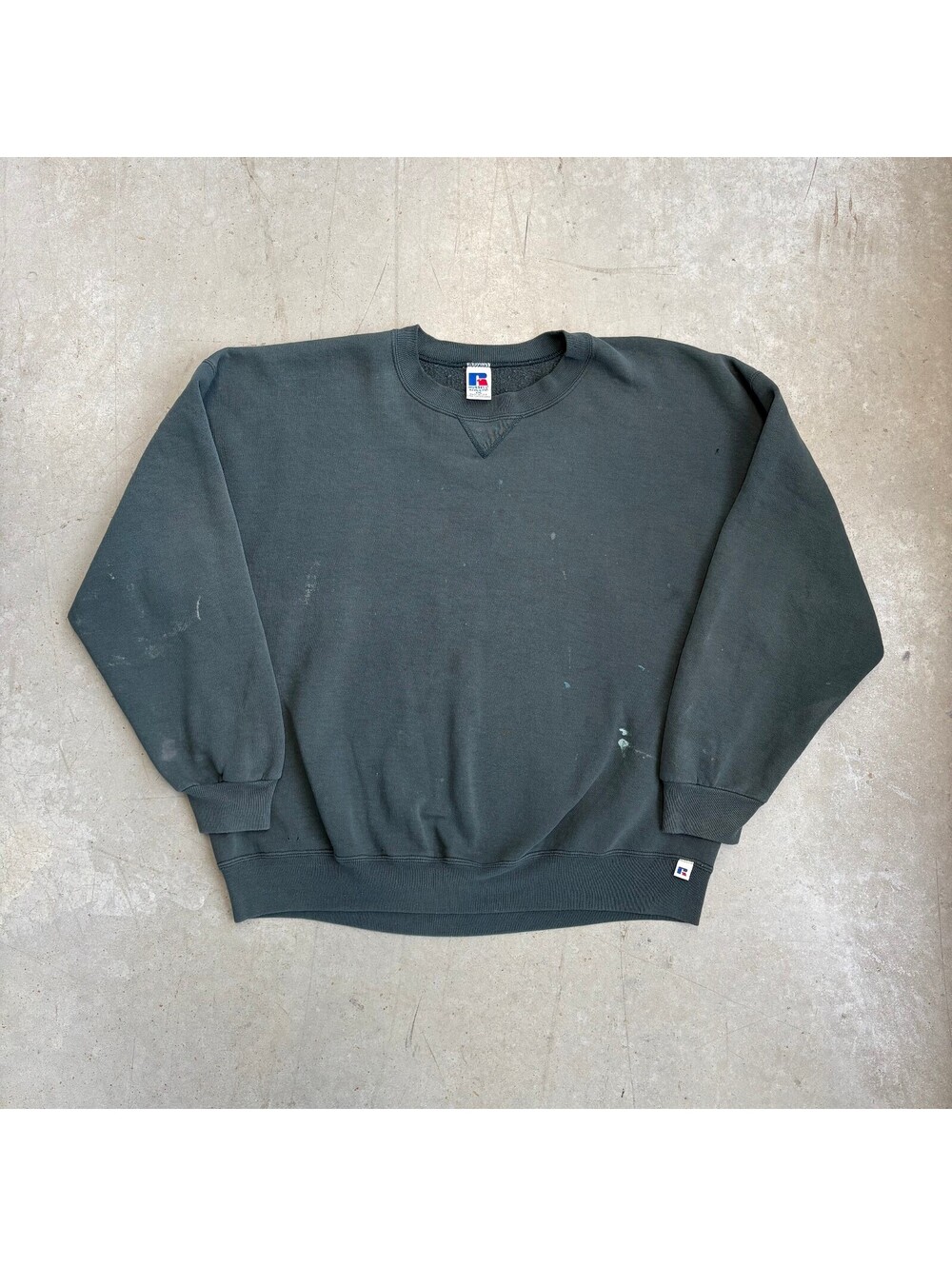 Vintage 90s Russell Athletic Blank Thrashed Pullover Sweatshirt XXL Green